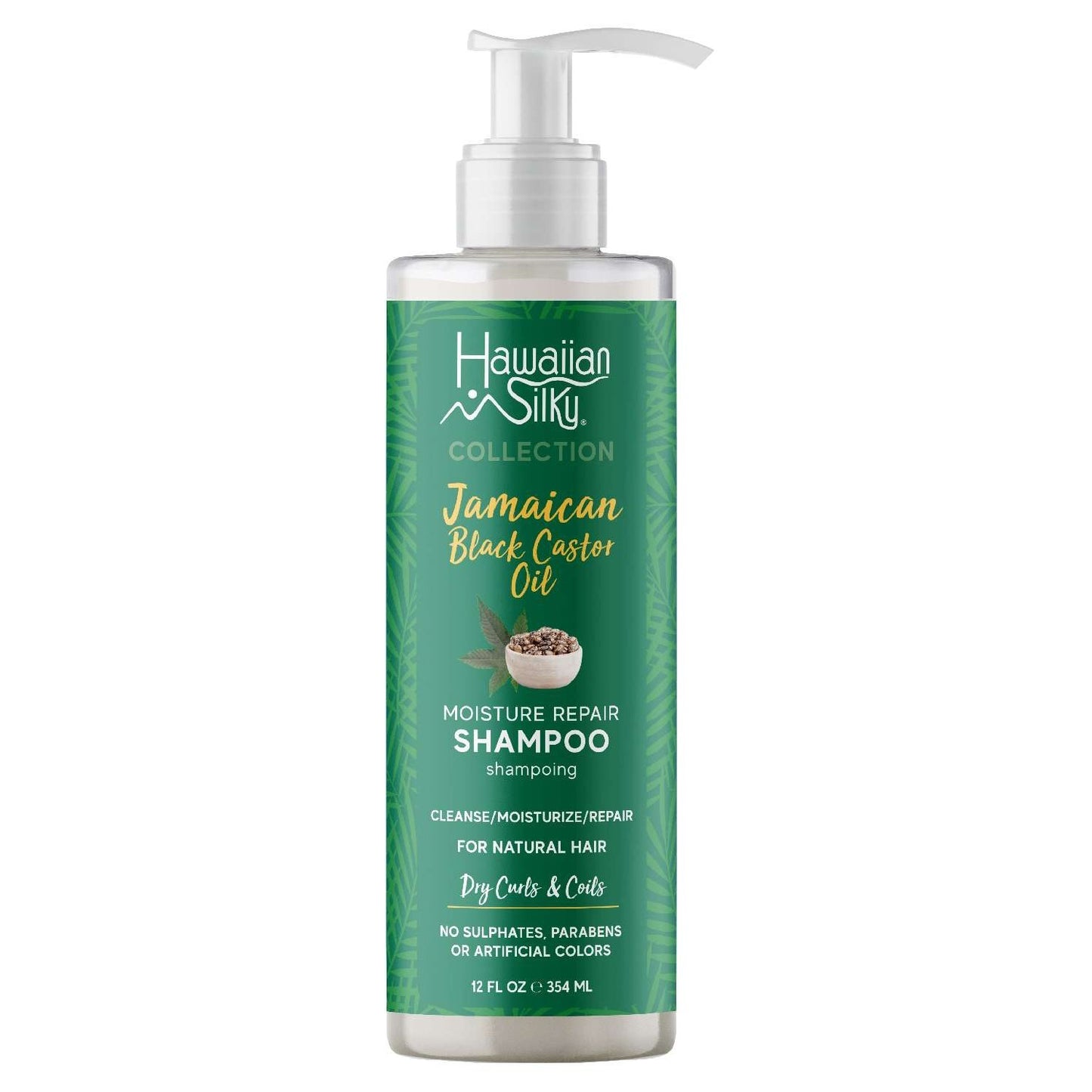 Champú reparador de humedad con aceite de ricino negro jamaicano sedoso hawaiano, 12 onzas