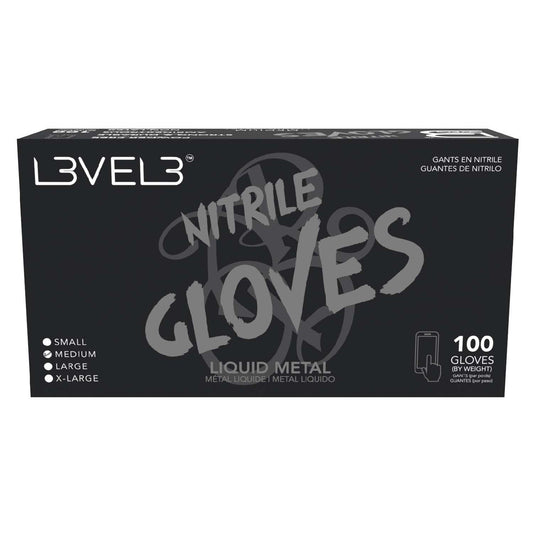 L3Vel3 Nitrile Gloves Liquid Metal Medium 100 Piece