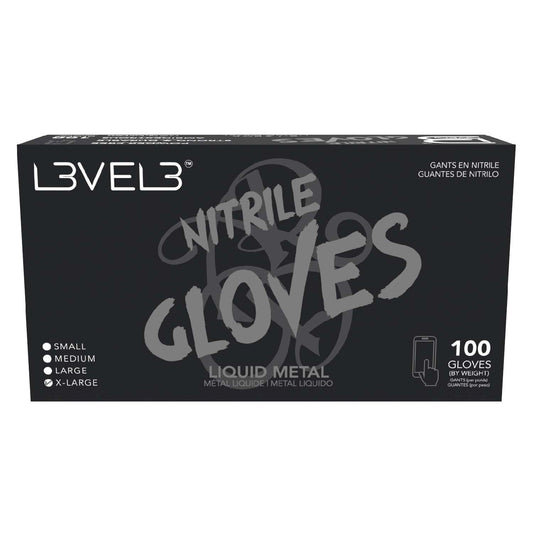 L3Vel3 Nitrile Gloves Liquid Metal X-Large 100 Piece