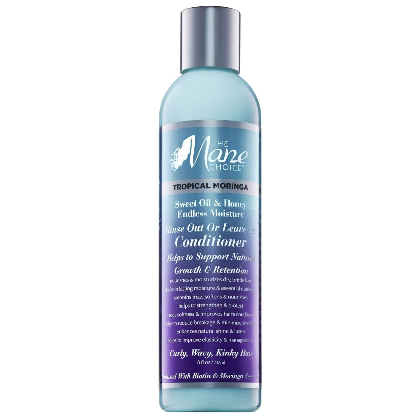Acondicionador sin enjuague con aceites dulces de moringa tropical The Mane Choice, 8 onzas