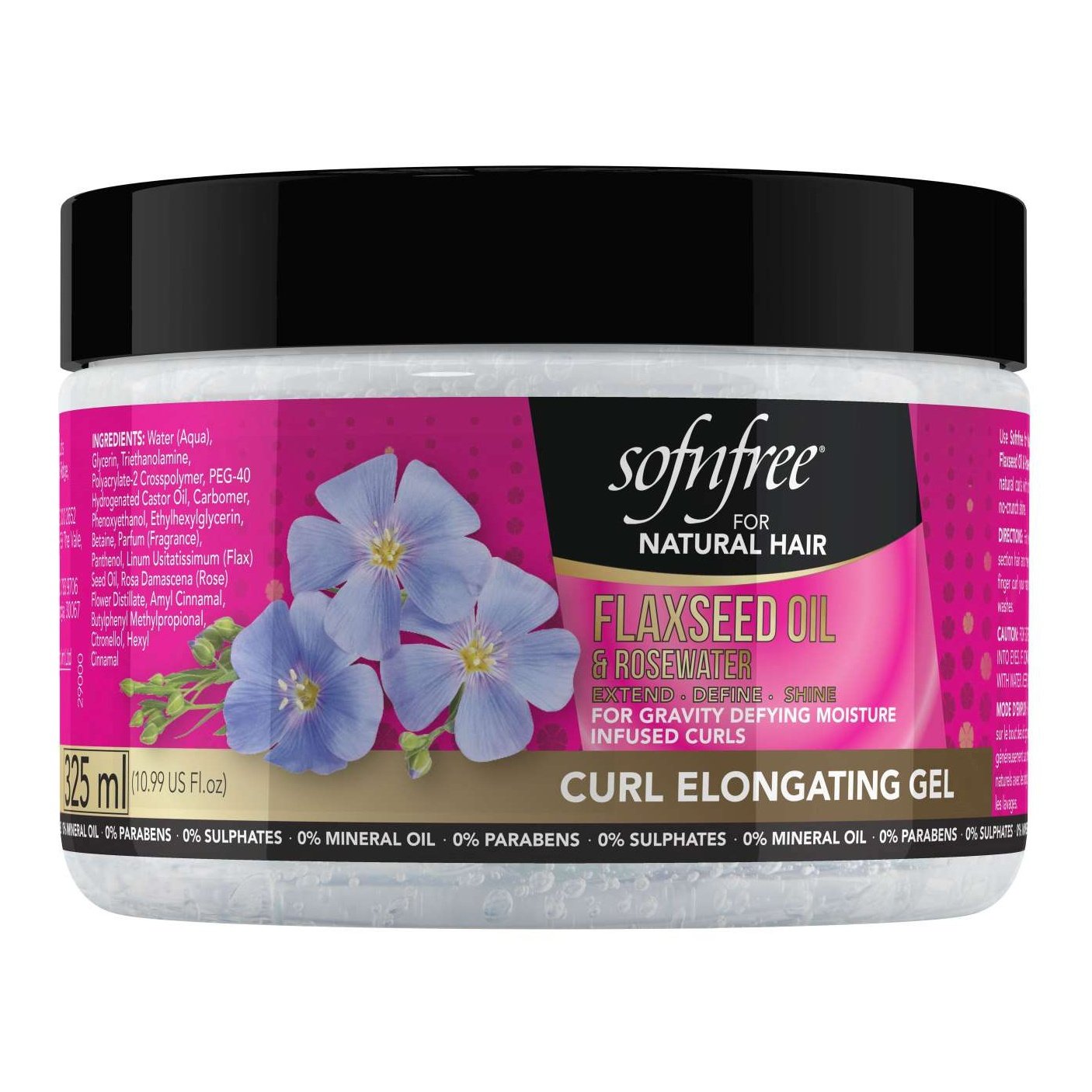 Sofnfree para gel alargador de rizos de cabello natural con aceite de linaza y agua de rosas, 10,99 onzas líquidas