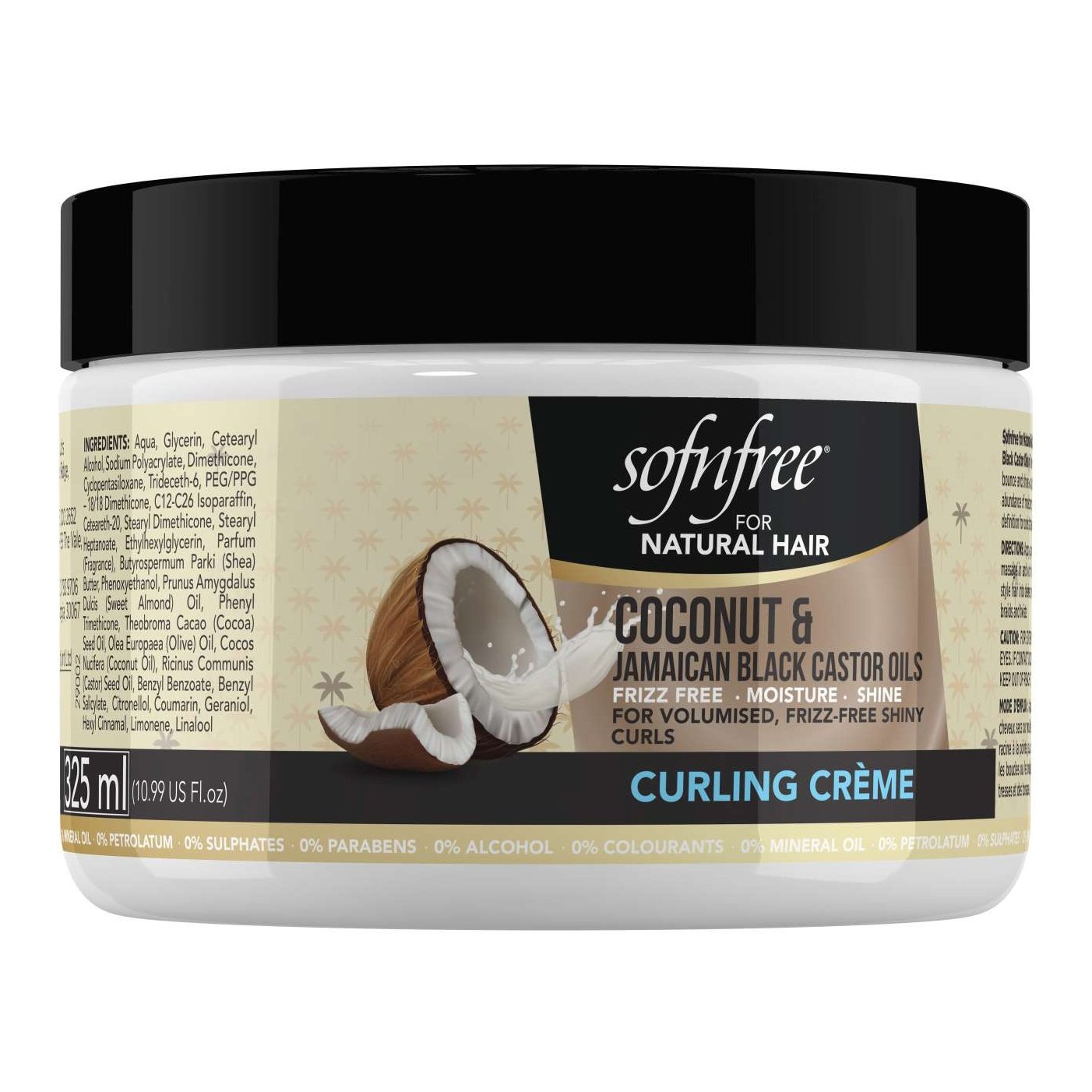 Snf Crema rizadora con aceites de ricino negro jamaicano y coco, 11 onzas