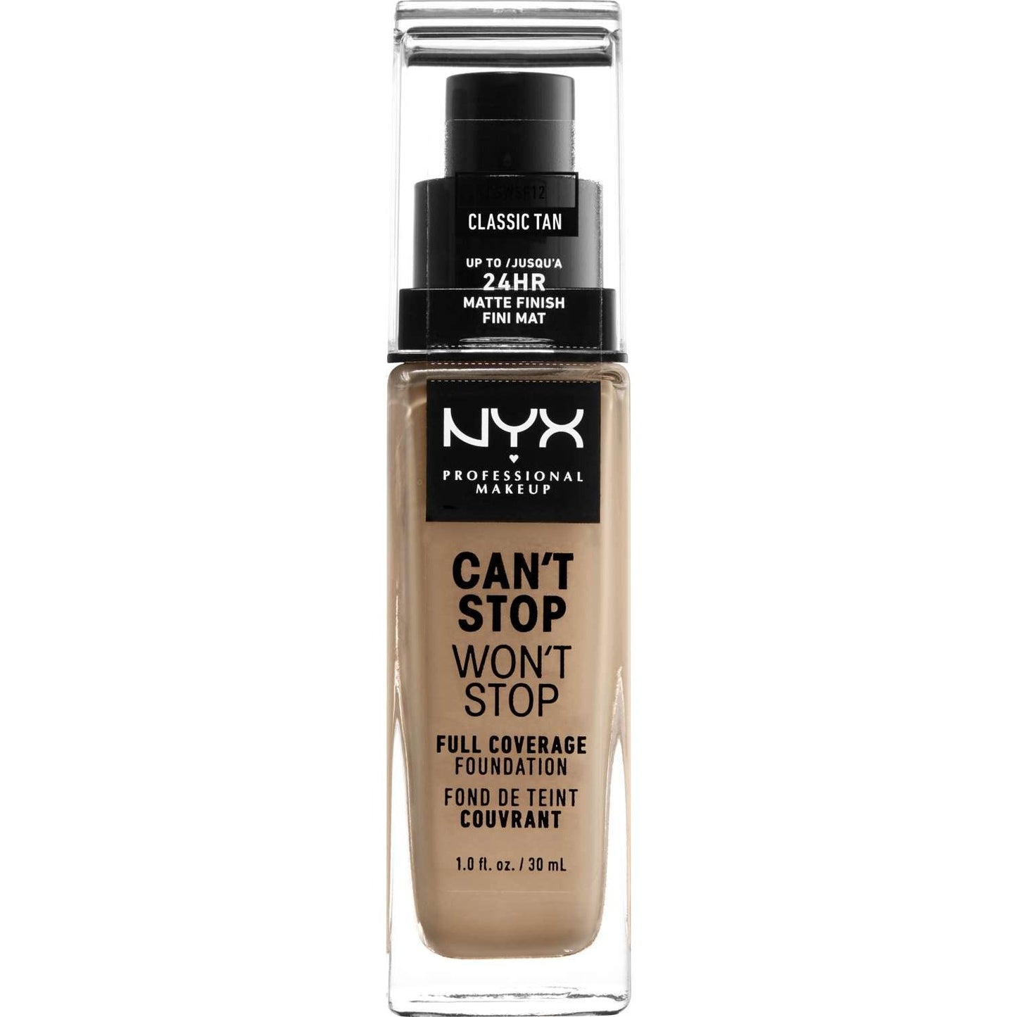 NYX Cant Stop Wont Stop Base de cobertura completa 12 - Bronceado clásico 1.0 FL Oz