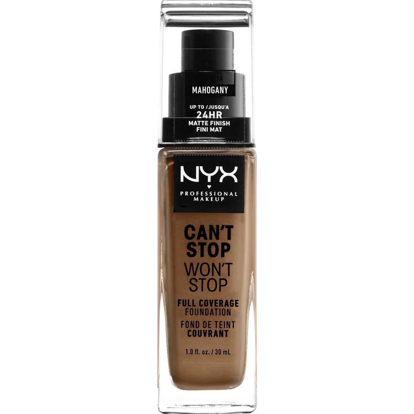NYX Cant Stop Wont Stop Base de cobertura completa 16 - Caoba 1.0 FL Oz