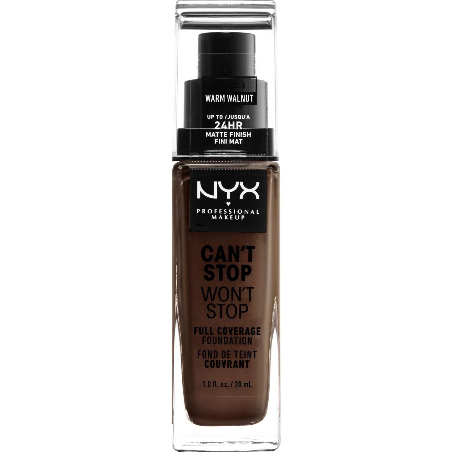 NYX Cant Stop Wont Stop Base de cobertura completa 22.5 - Nogal cálido 1.0 FL Oz