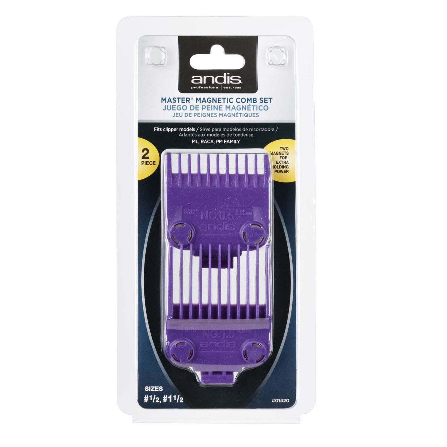 Andis Double Magnetic Combs Dual Pack Size 0.5 1.5 Fits Master