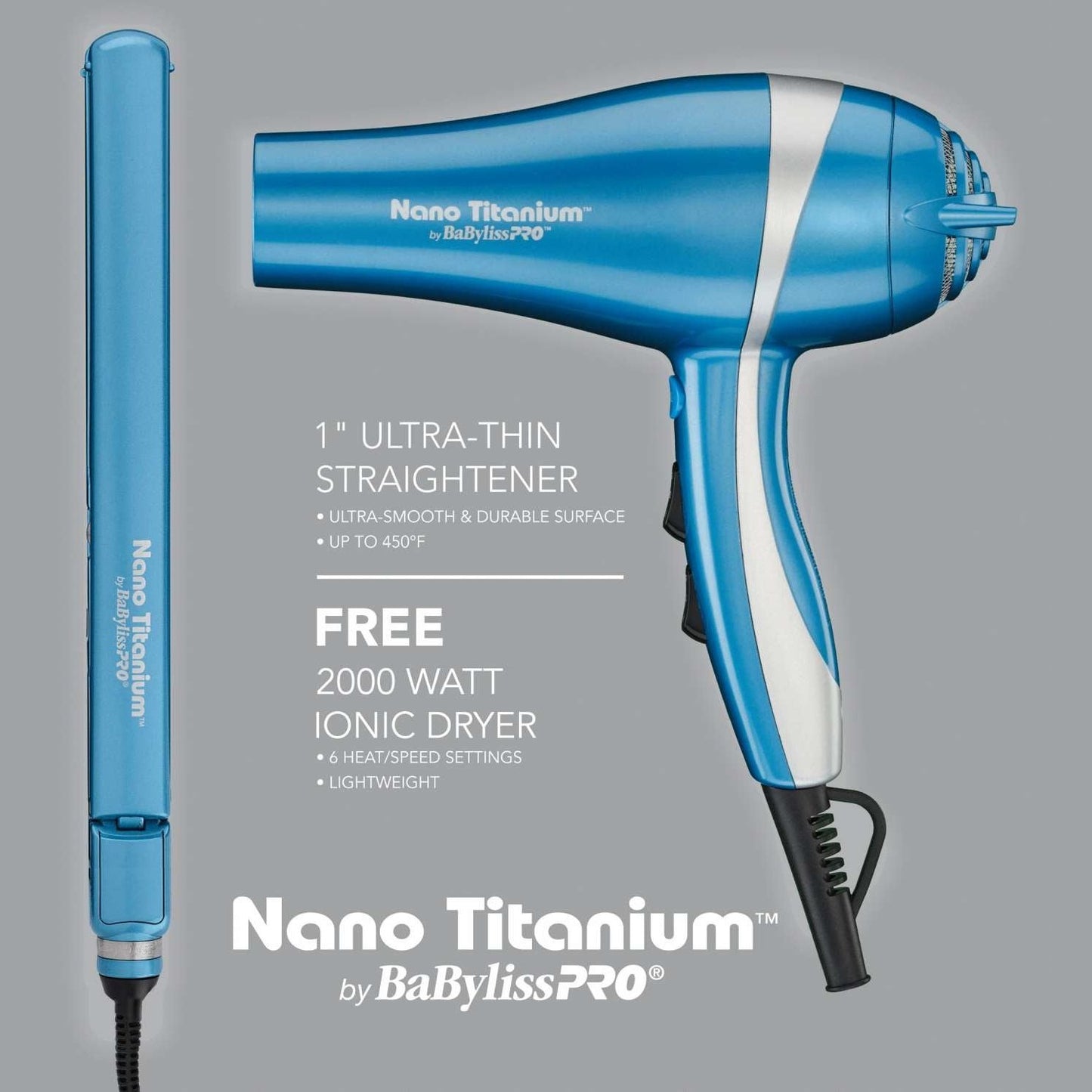 Babylisspro Nano Titanium Combo Special Ultra Thin Flat Iron Dryer