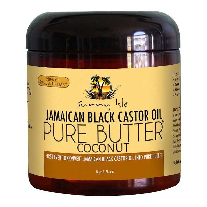 Mantequilla pura de aceite de ricino negro jamaicano Sunny Isle con coco