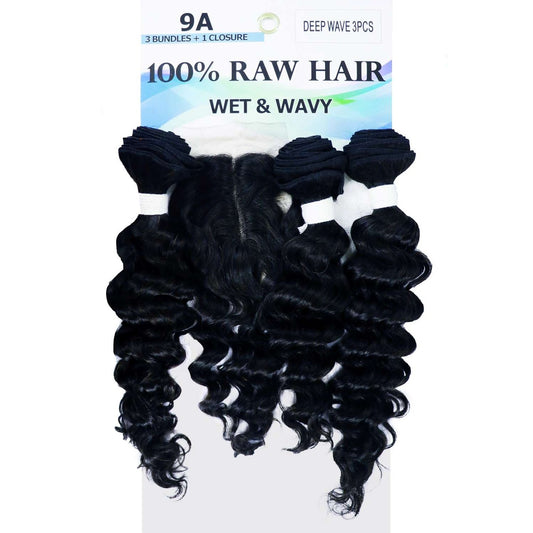 Raw Hair - Unprocessed Human Hair Wet  Wavy 3Pcs Deep Wave 14 Inch To 18 Inch Natural Color