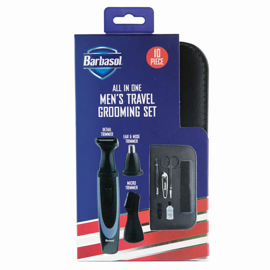 Barbasol All In One Mens Travel Gromming Set With Stainless Steel Blades 1Aa Battery