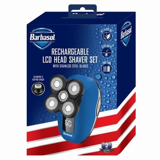 Barbasol Rechargeable Lcd Head Shaver Set With Stainless Steel Blades