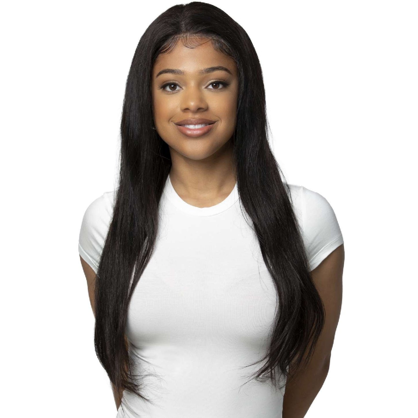 Bare Beauty - Human Hair Wig With Ear To Ear Lace Front Straight 22 Inch #Natural Color