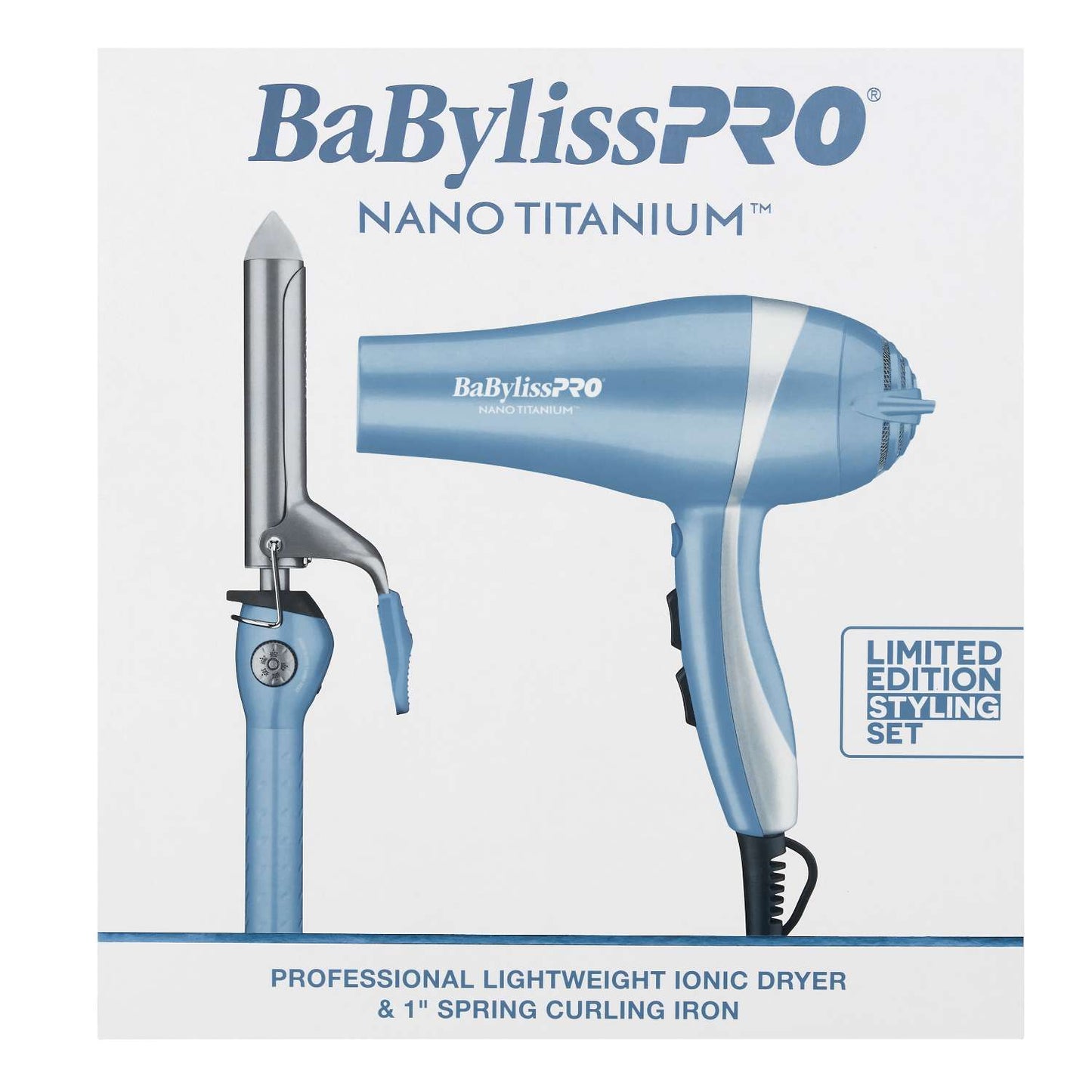 Babylisspro Nano Titanium Professional Lightweight Ionic Dryer And 1Inch Spring Curling Iron Prepack