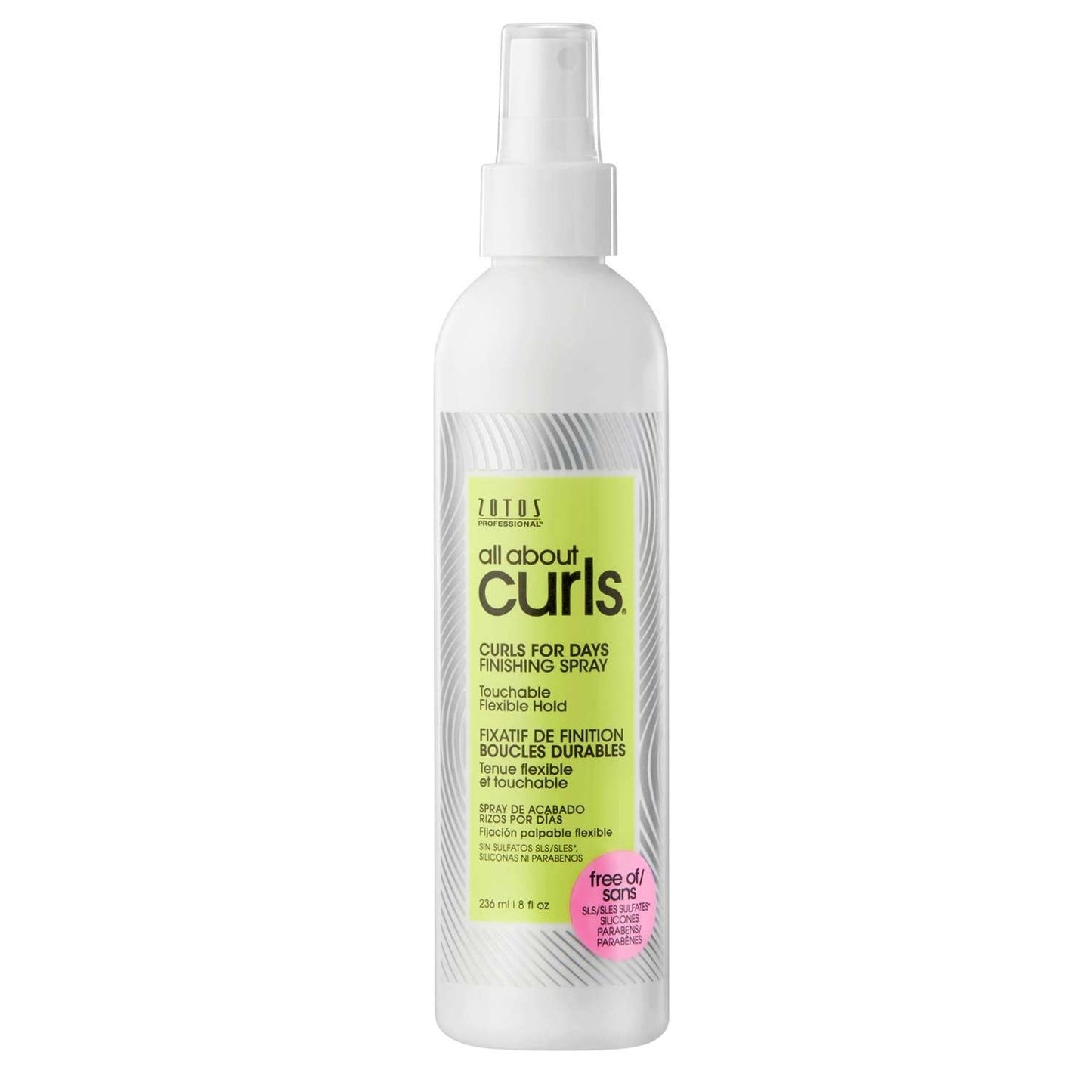 Zotos Professionals All About Curls Deluxe Rizos humectantes para días Spray de acabado 8 Oz