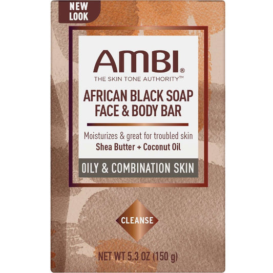 Ambi African Black Soap Face  Body Bar 5.3 Oz