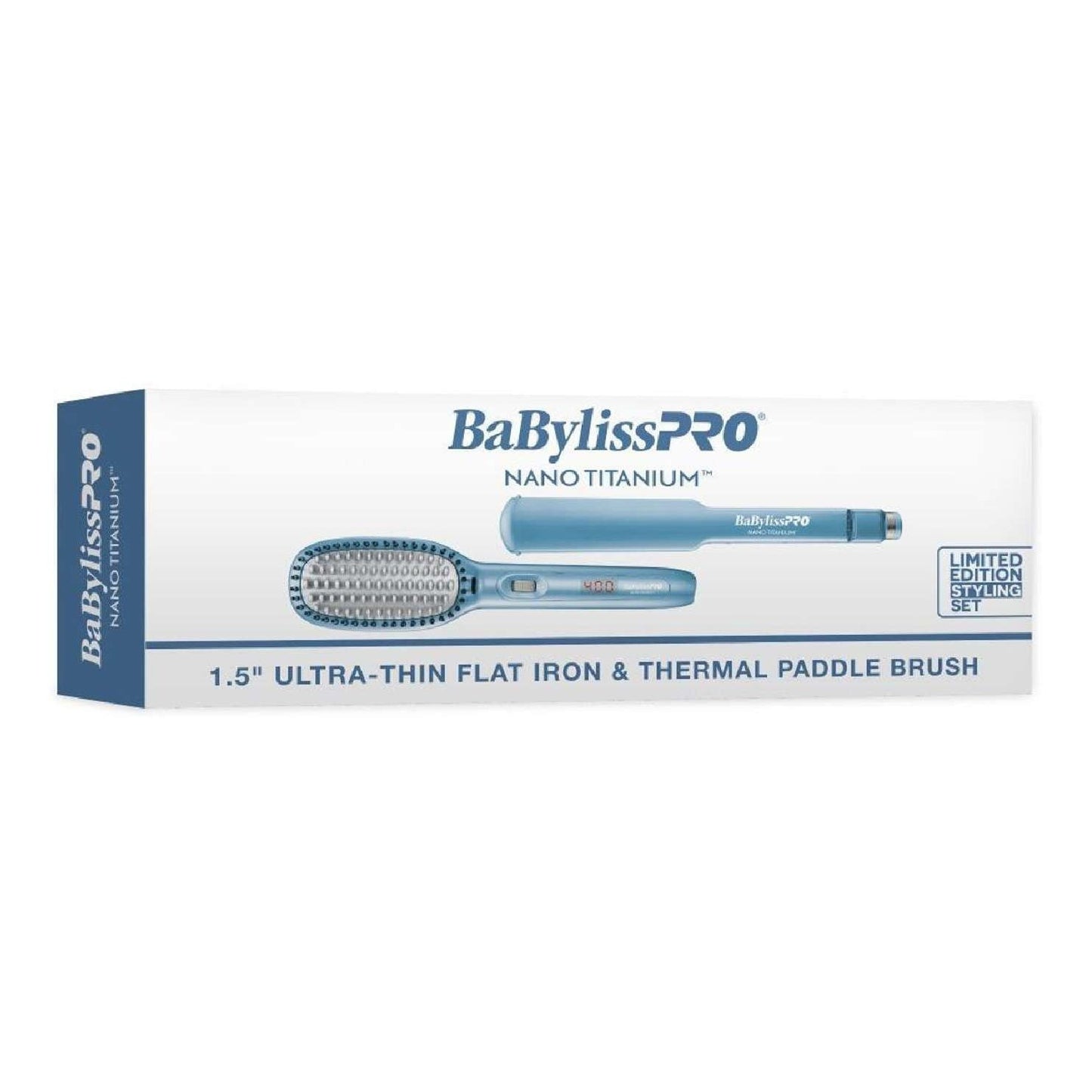 Prepaquete de cepillo de paleta térmica Ioni y plancha ultrafina Babylisspro Nano Titanium de 1,5 pulgadas