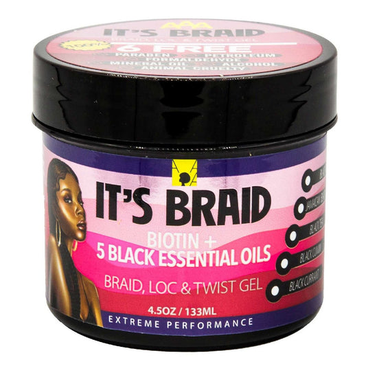 African Anti Aging Its Braid Braid Loc Twist Gel With Biotin 5 Black Essential Oils 4.5 Oz
