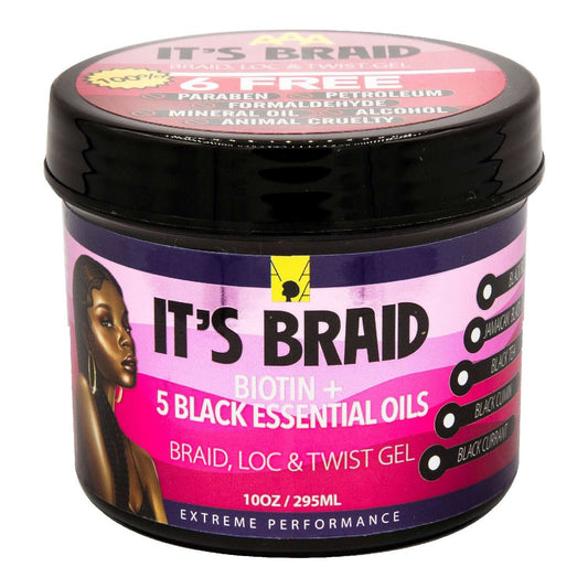 African Anti Aging Its Braid Braid Loc Twist Gel With Biotin 5 Black Essential Oils 10 Oz