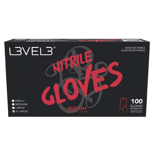 L3Vel3 Nitrile Gloves Red-Ish X-Large 100 Piece