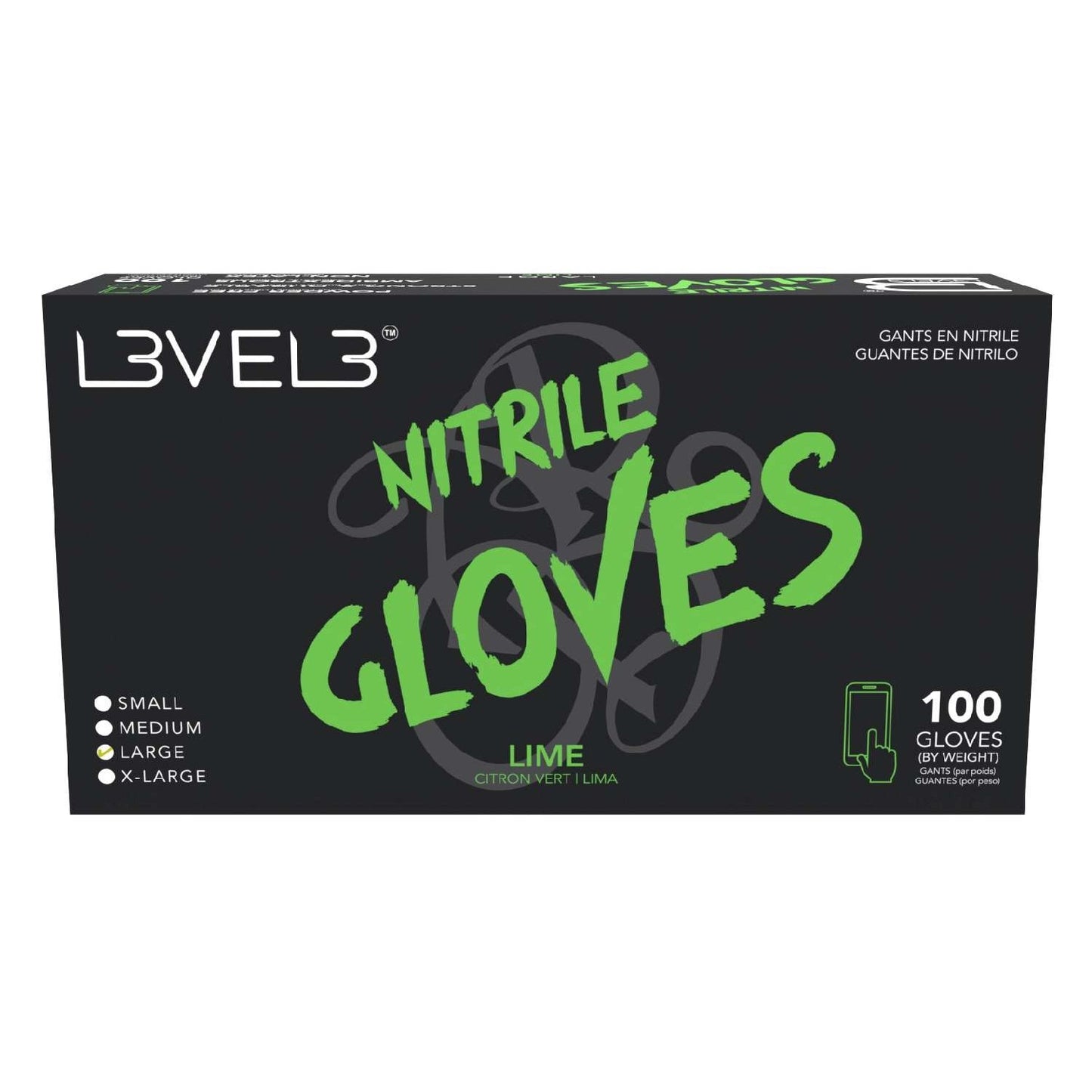 L3Vel3 Nitrile Gloves Lime Large 100 Piece