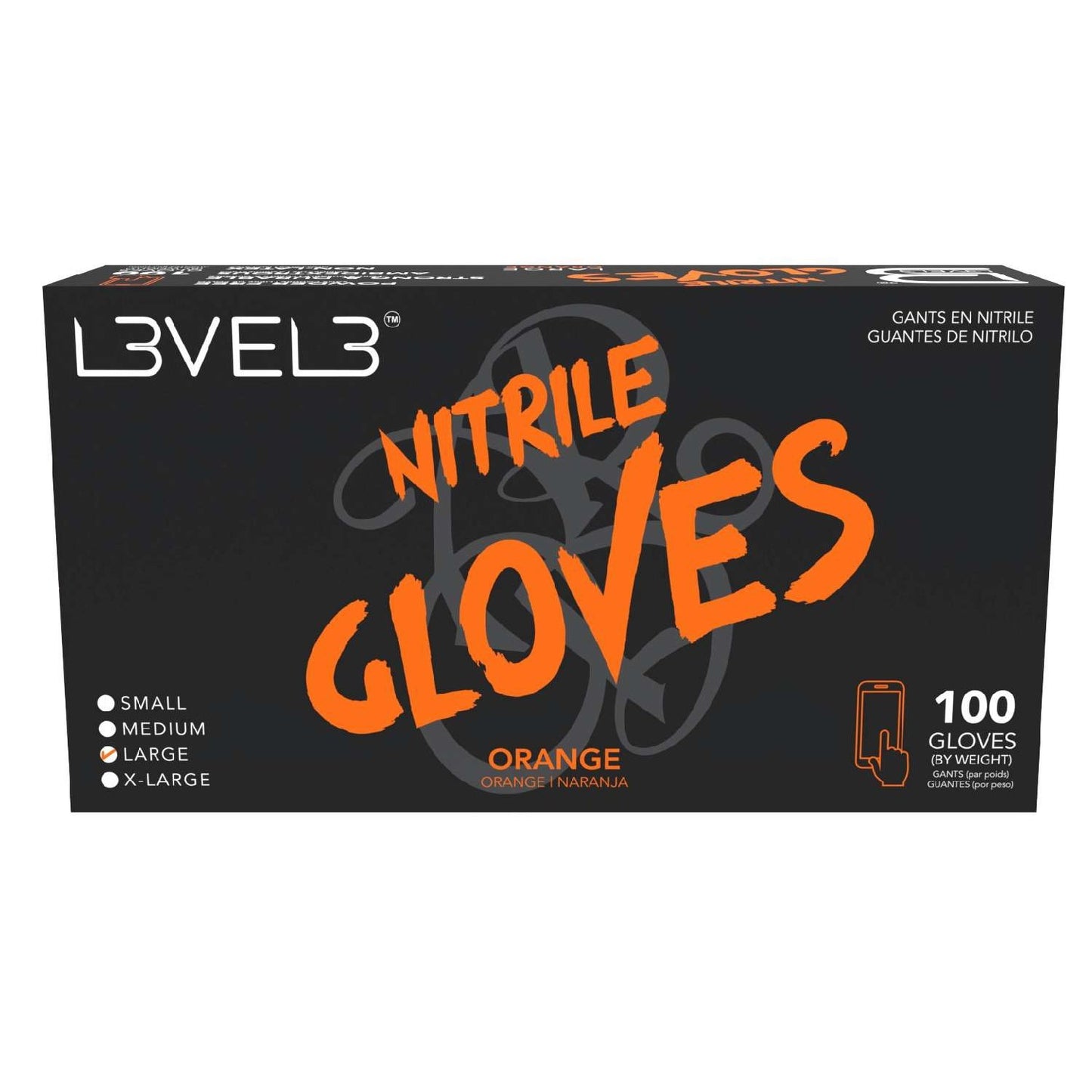 L3Vel3 Guantes Nitrilo Naranja Grande 100 Unidades