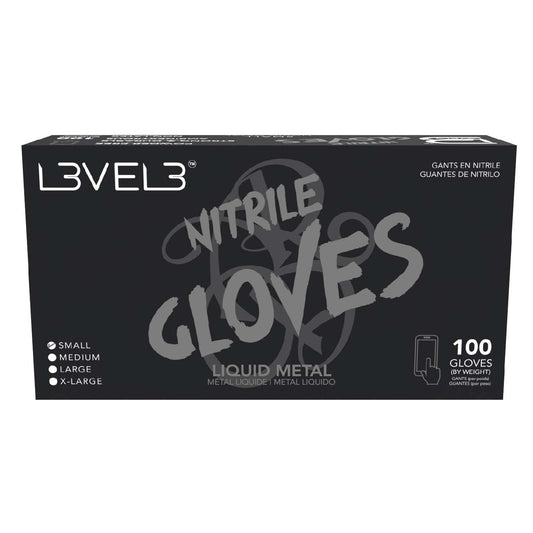 L3Vel3 Nitrile Gloves Liquid Metal Small 100 Piece