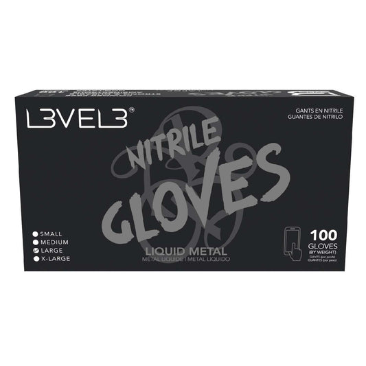 L3Vel3 Nitrile Gloves Liquid Metal Large 100 Piece