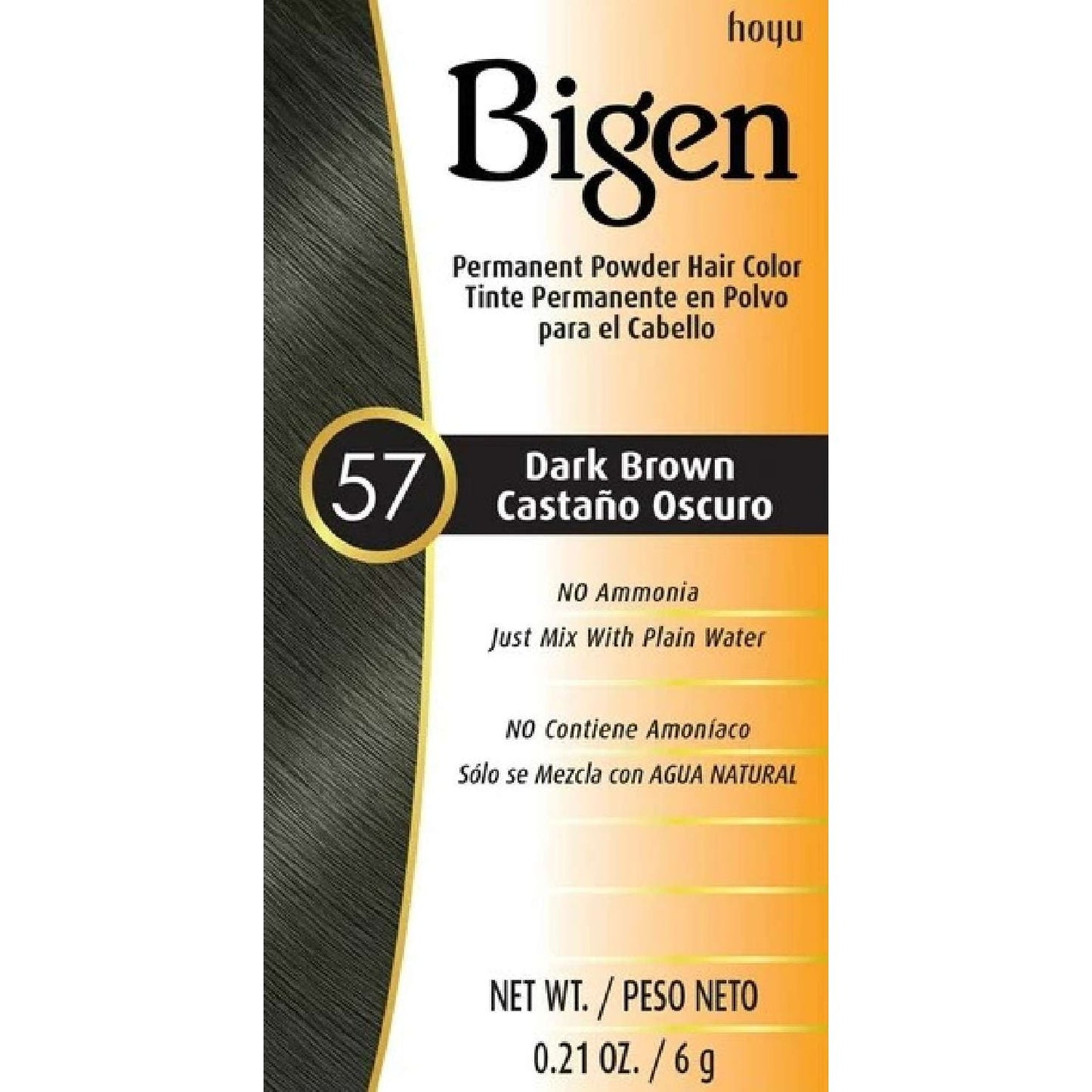 Kit de color de cabello en polvo permanente Bigen 57 marrón oscuro