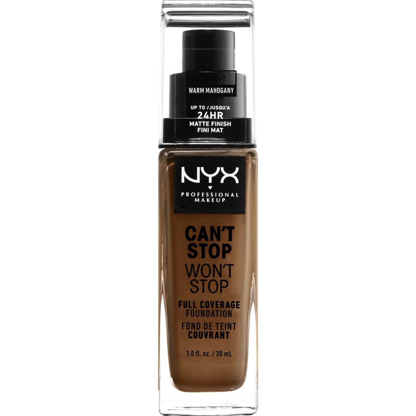 NYX Cant Stop Wont Stop Base de cobertura completa 16.7 - Caoba cálida 1.0 FL Oz