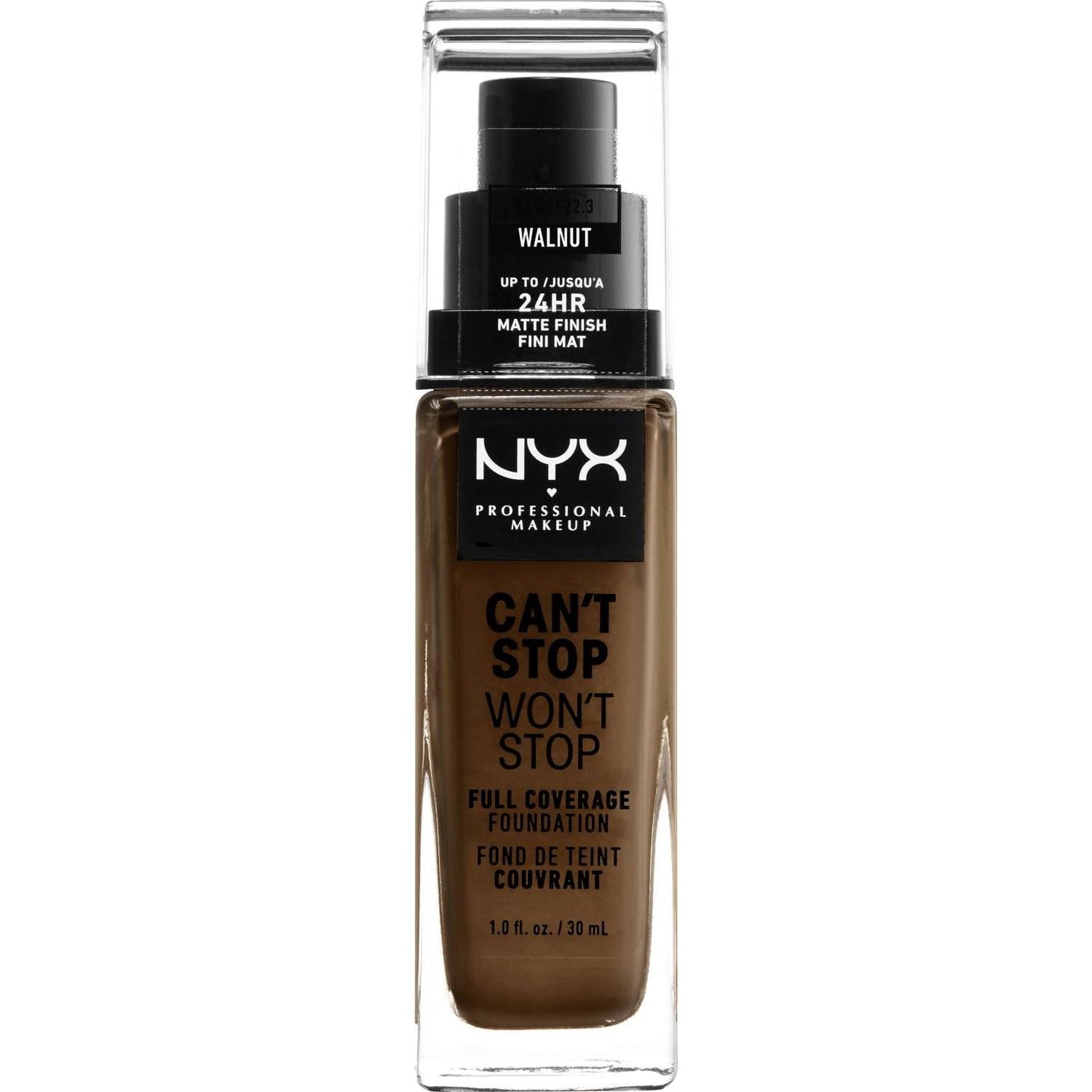 NYX Cant Stop Wont Stop Base de cobertura completa 22.3 - Nogal 1.0 FL Oz