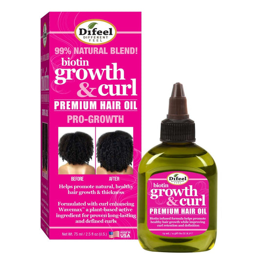 Aceite para el cabello premium con biotina para crecimiento y rizos Difeel, 2.5 onzas