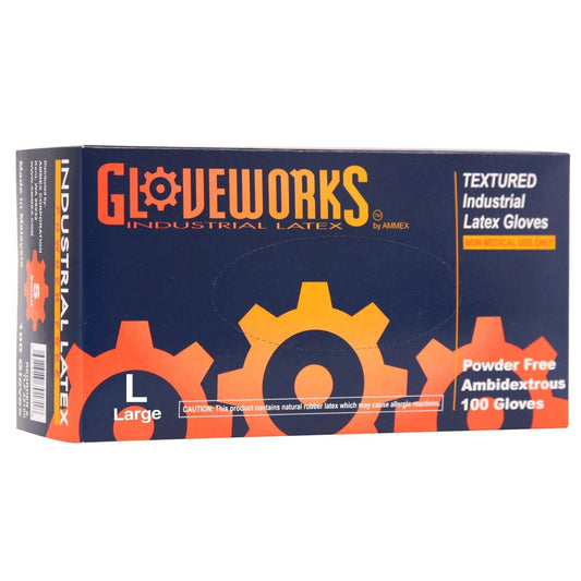 Gloveworks Guantes de látex sin polvo 100 piezas grandes