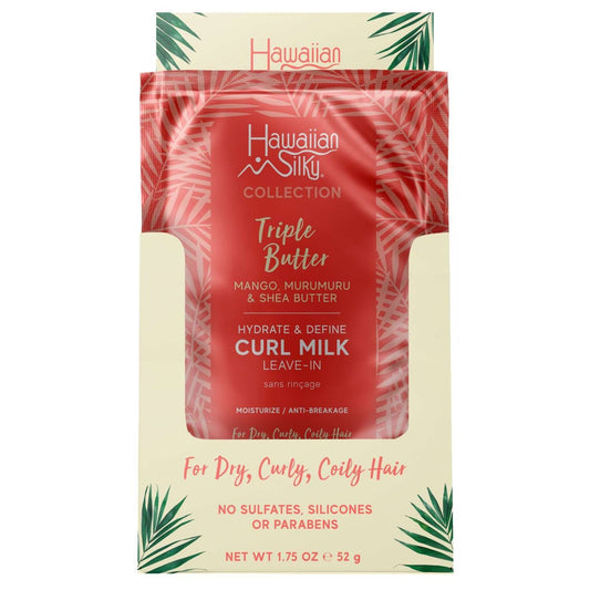 Caja expositora de humectante sin aclarado con leche para rizos definidos con hidrato de mantequilla triple Hawaiian Silky Collection