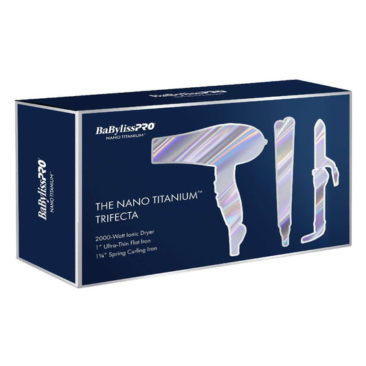 Babyliss Nano Titanium 1,25 pulgadas Spring Iron 1 pulgada Ultra-Thin Flat Iron Secador iónico Trio Prepack