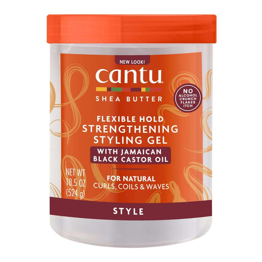 Cantu Shea Butter Gel de peinado fortalecedor de fijación máxima con aceite de ricino negro jamaicano