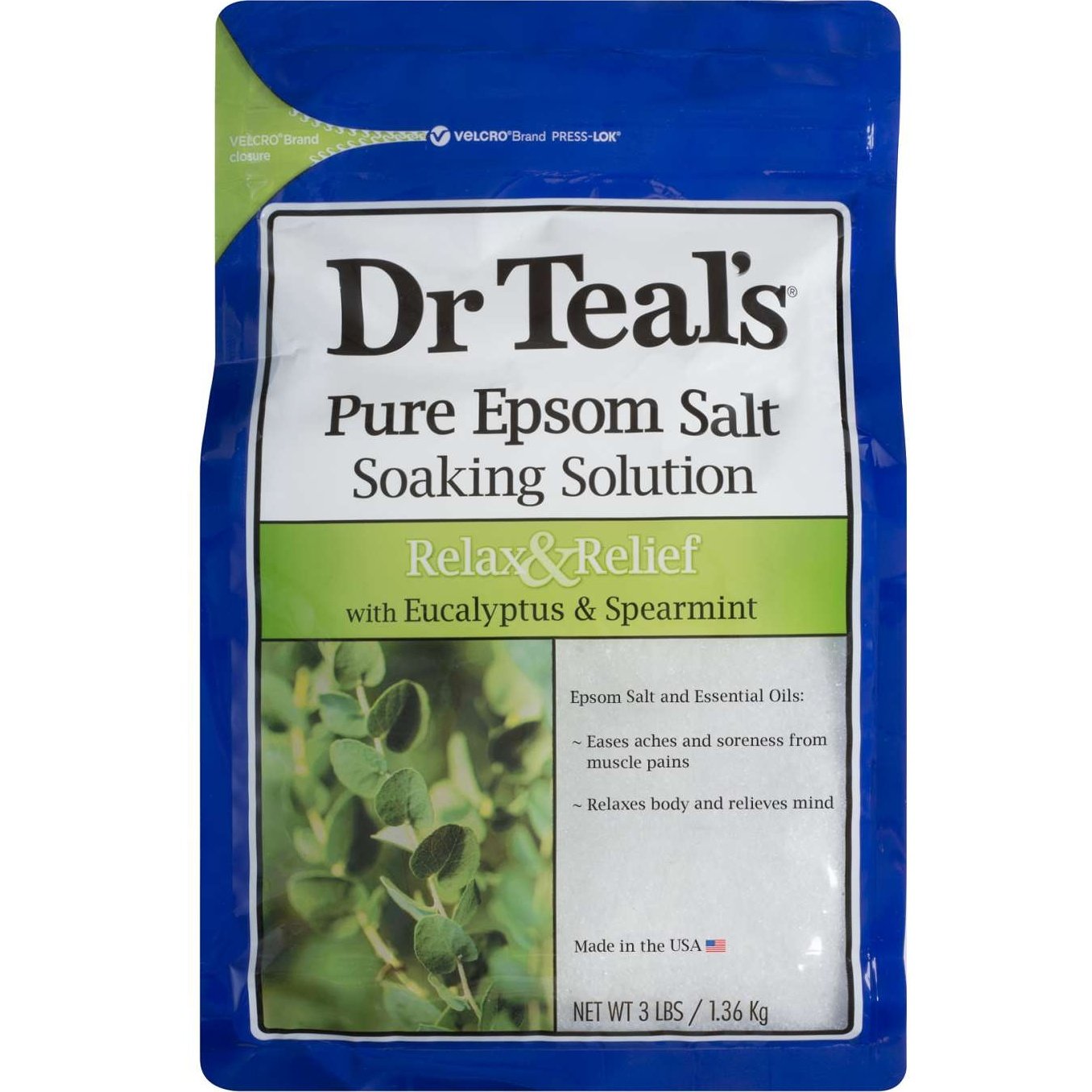Dr. Teals Relax Relief con solución de remojo de sal pura de Epsom de eucalipto y menta verde