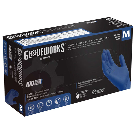 Gloveworks Blue Synthetic Vinyl Gloves Medium