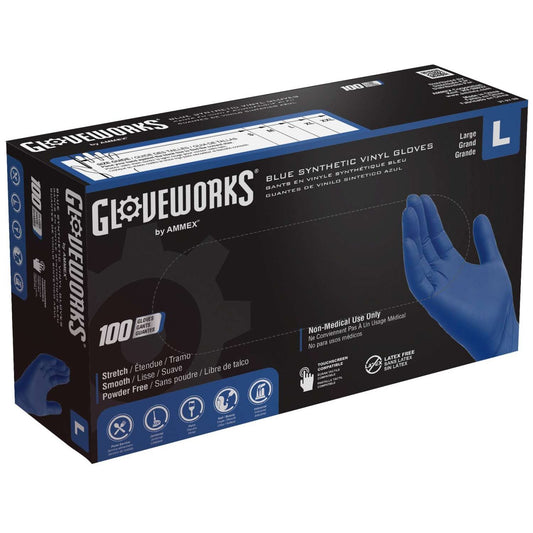 Gloveworks Blue Synthetic Vinyl Gloves Large