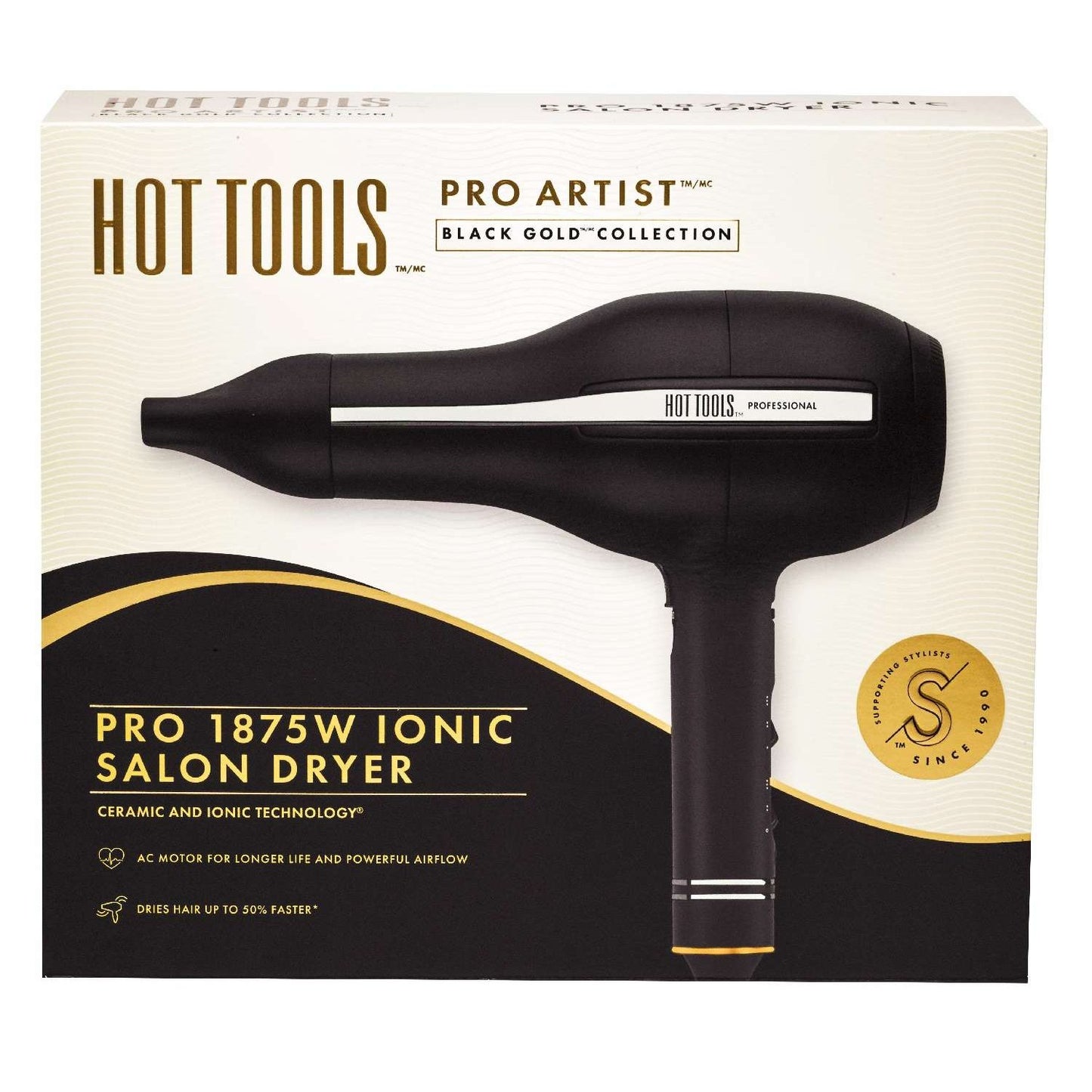 Hot Tools Pro Artist Gold Black Pro 2000W Ac Motor Dryer Dual Voltage