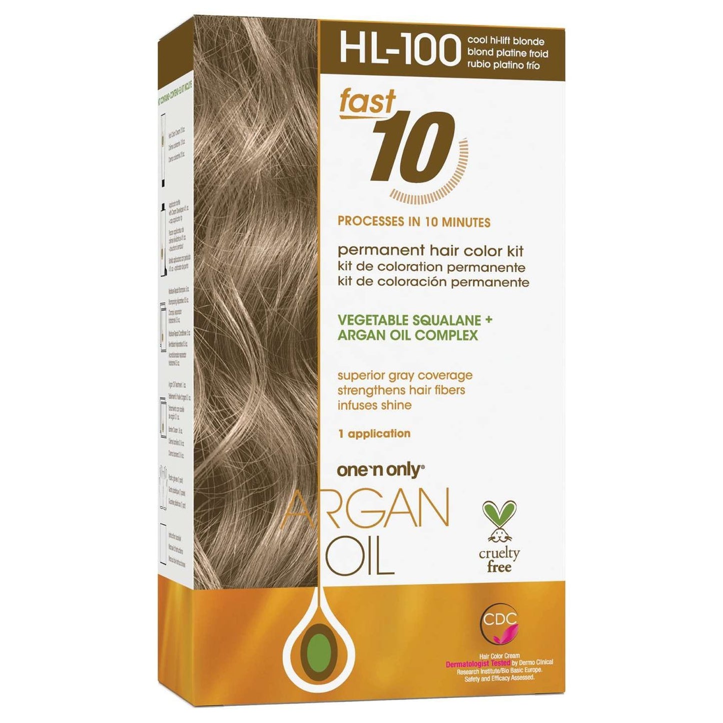 Argan Oil Fast 10 Kit de coloración permanente para el cabello Hl100 Rubio fresco de alta aclaración